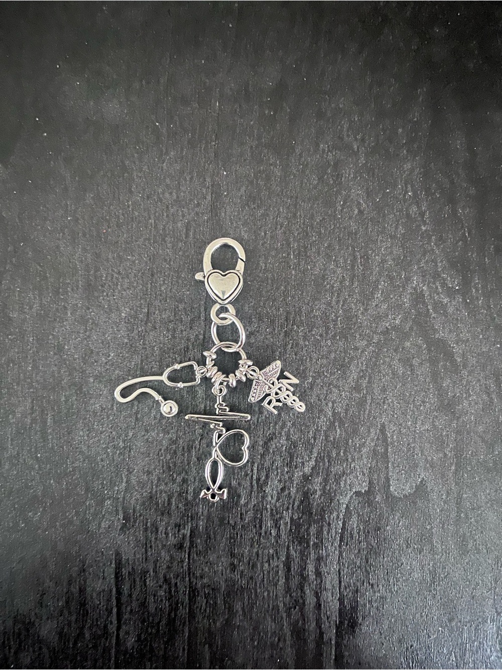 Silver Medical Charm Dangle Keychain with Heart Lobster Clasp